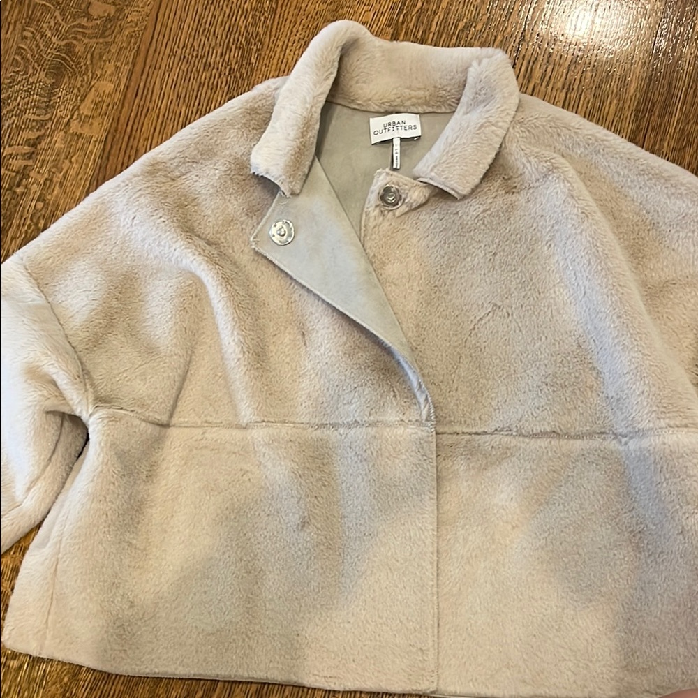 Urban Outfitters Cream Teddy Jacket with Relaxed Silhouette